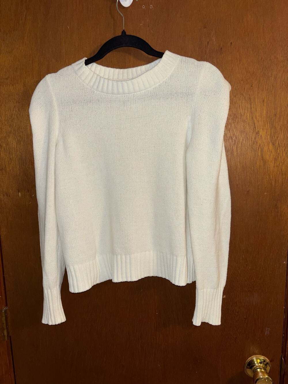 AQUA Women's Ivory White Puff Shoulder Long Sleeve Knit Sweater Size XS